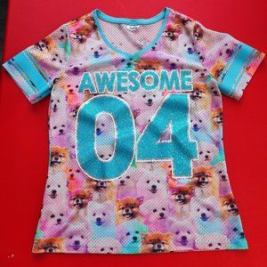 Justice   "Awesome 04" puppy dogs jersey style T-shirt girl size 18